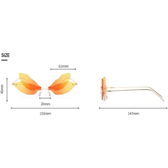?Women Red Dragonfly Wing Shape Frameless Irregular Shades Party Sun Glasses